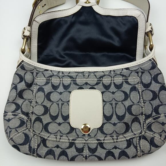 2007 Coach Resort Collection Signature Denim Parchment Leather Bleecker Bag - Picture 6 of 10